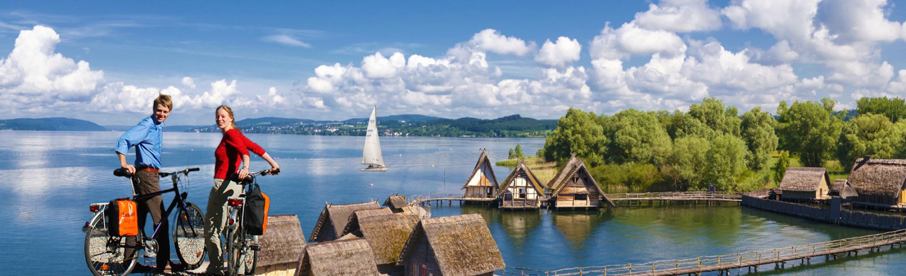 Panorama bodensee met fietsers